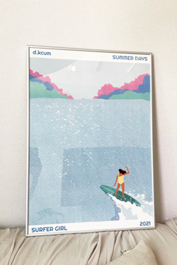 d.kcum 디컴 - [2021 Surfer Girl #1] 서핑 일러스트 인테리어 포스터 A3